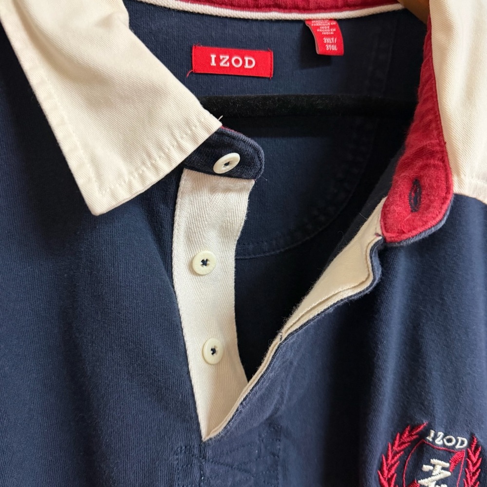SALE Awesome! IZOD Navy Rugby Polo with White Collar and Red Logo-Size 3XL /3TGL